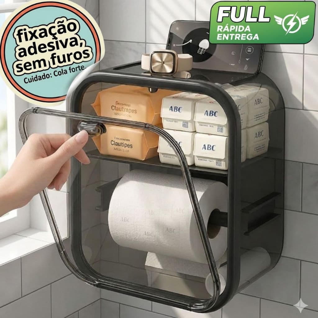 Caixa Porta Papel Higiênico Organizador Parede Armazenamento Dispenser Banheiro Adesivo Suporte
