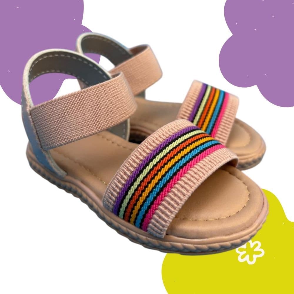 Sandália Infantil Menina Bebê Elásticos Arco Íris Calce Fácil Rasteirinha Baby Feminina