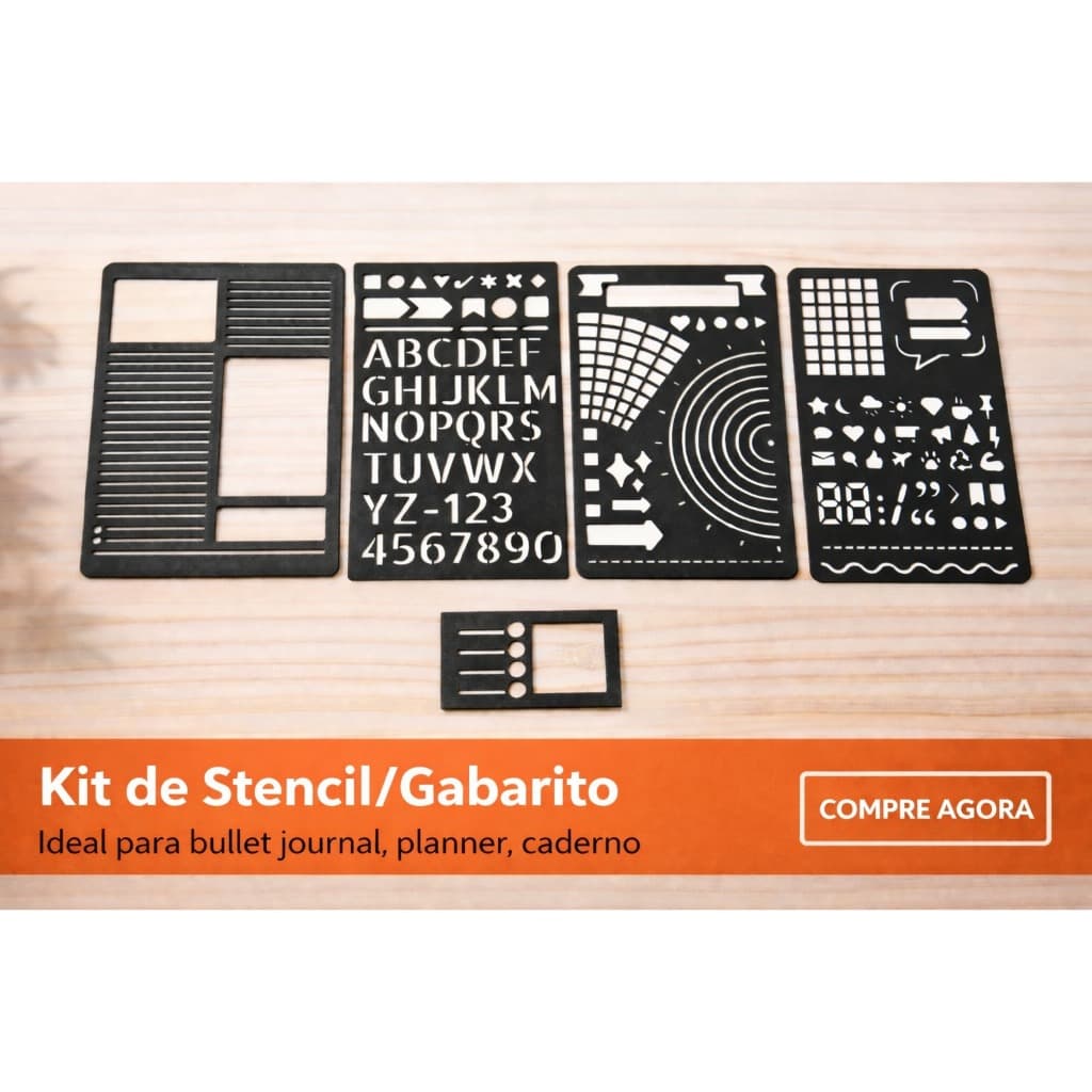 Kit Stencil Gabarito para Bullet Journal Planner Caderno DIY | Alfabeto Símbolos Icones Organizador Papelaria Criativa