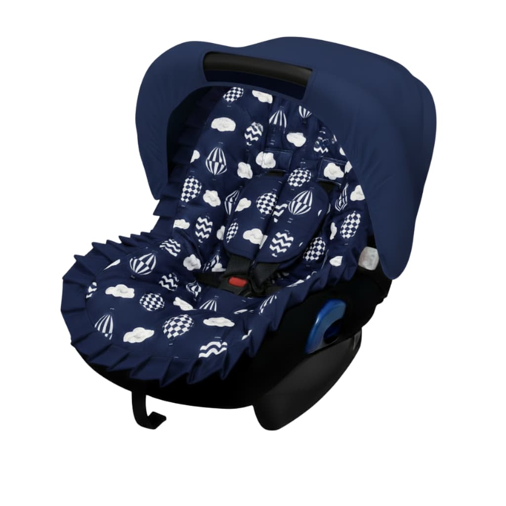 Kit Capa de Bebe Conforto + Protetor de Cinto + Capota Solar 100% Algodão Balão Azul Marinho