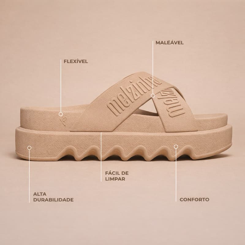Papete  Slide Plataforma Tratorada 2 Tiras Feminina Nuvem