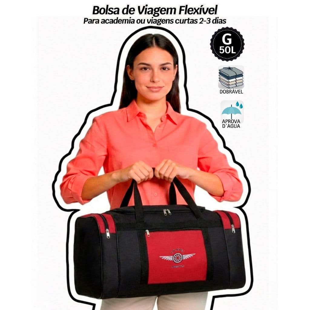 50L - Bolsa de Viagem G – Sacola Grande Dobrável para Academia e Viagens Curtas