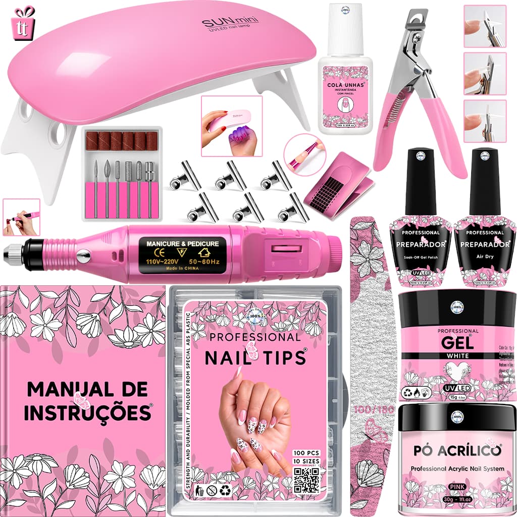 Kit Manicure Iniciante de Unha Pedicure Cabine Estufa UV Sun Mini Lixa Lixadeira Caneta Elétrica