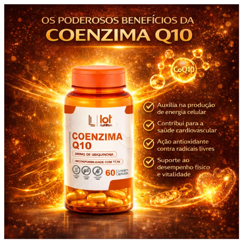 Coenzima Q10 200mg 60 Cápsulas Suplemento Antioxidante Energia Saúde Lot Nutrition