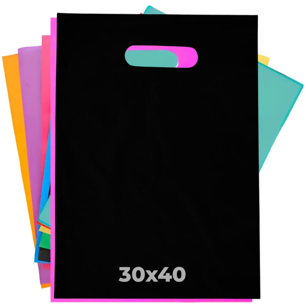 100 Sacolas Plásticas Lisa 30x40 - Boca de Palhaço / Alça Vazada - Loja