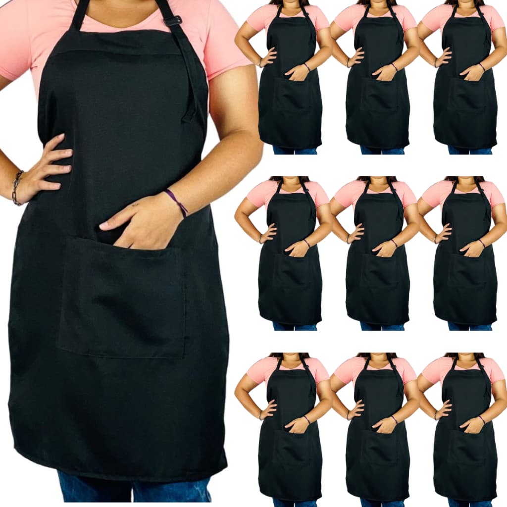 Kit com 10 Avental Inteiro Oxford Modelo Garçom de Cozinha com Bolso Frontal Ajustável