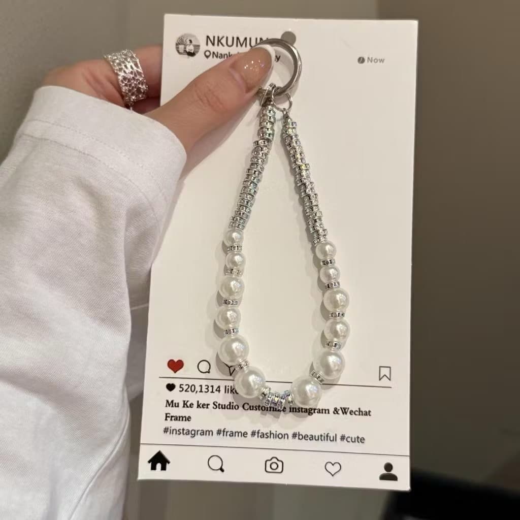 Cordão Correias Luxo 12 Pérolas com Diamante para Celular Capinha Chaveiro AntiQuedas