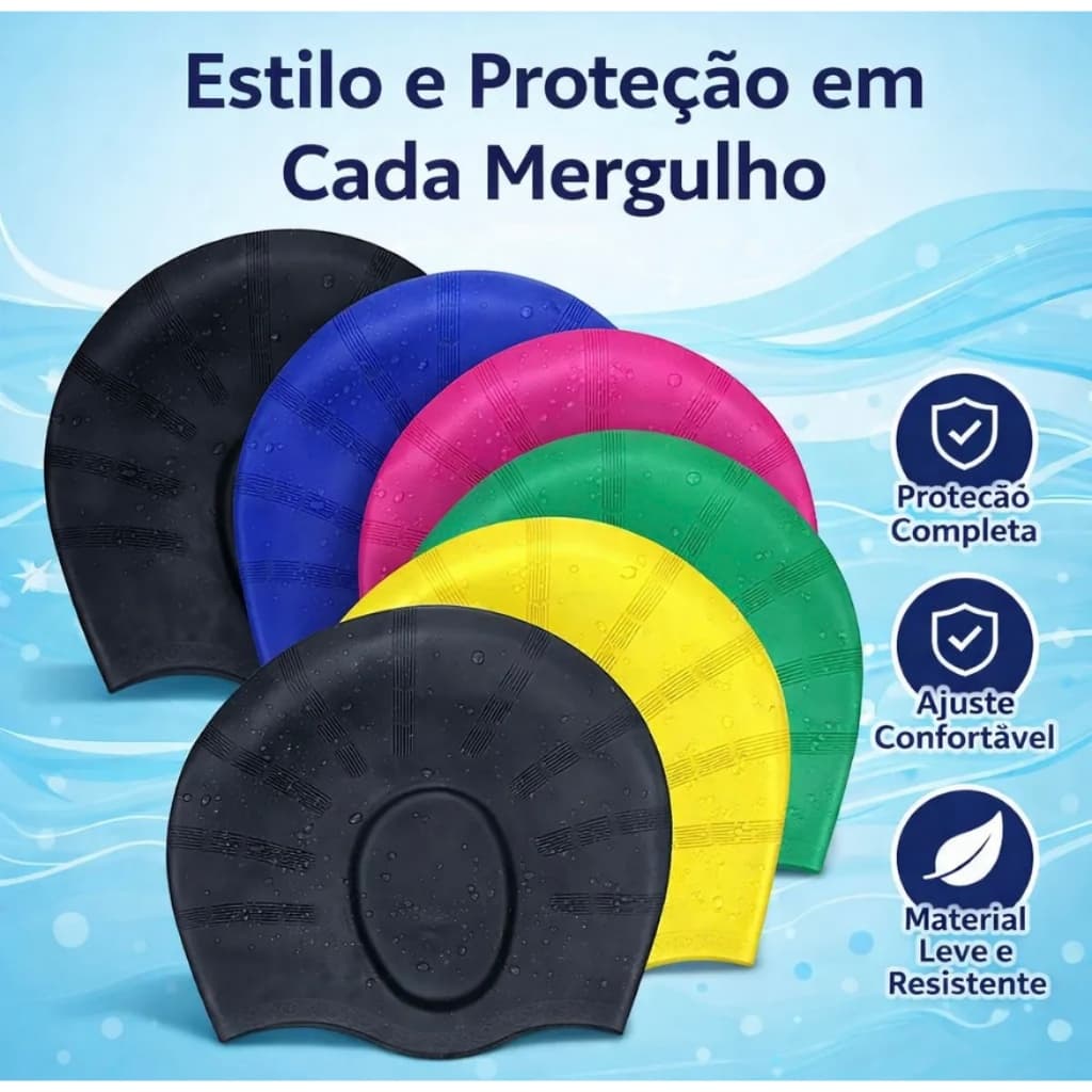 Touca de Natação Silicone 3D Piscina Impermeável Confortável Adulto Unissex