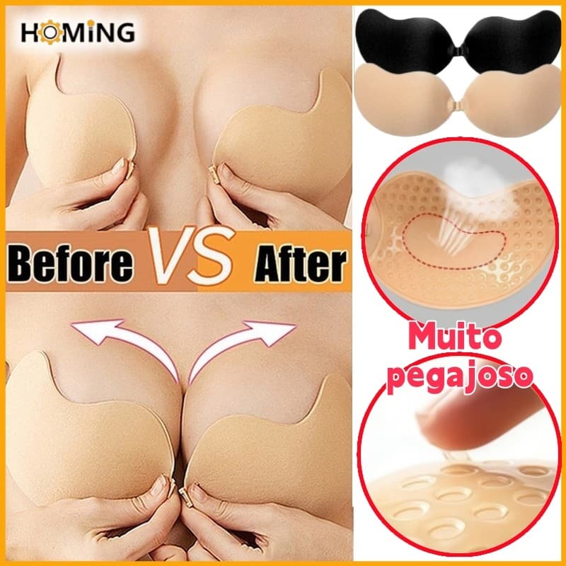 Sutiã Adesivo Sem Alças Push Up Silicone Invisivel Levanta Seio Alto Colante Reutilizável para Mulheres