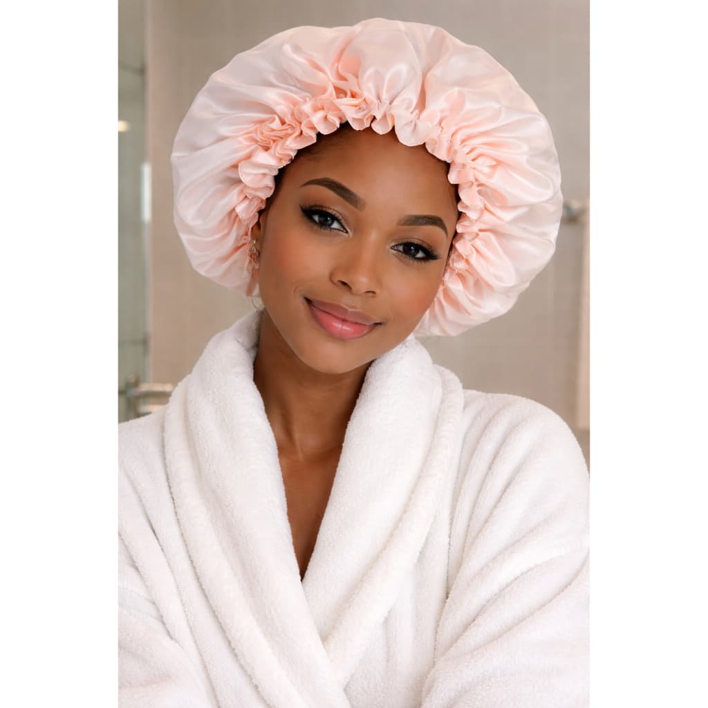 Touca de banho e touca de cetim/ touca de hidratação dupla face