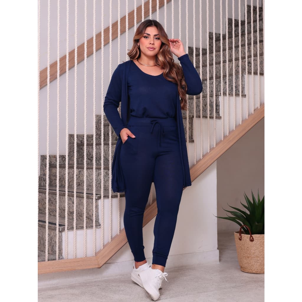 Conjunto trio lãzinha calça regata e cardigan moda Feminina Inverno Tdc modas