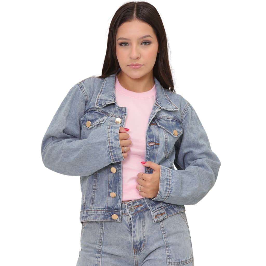 Jaqueta jeans marmorizada modinha 100% algodão roupa de menina 4 ao 16