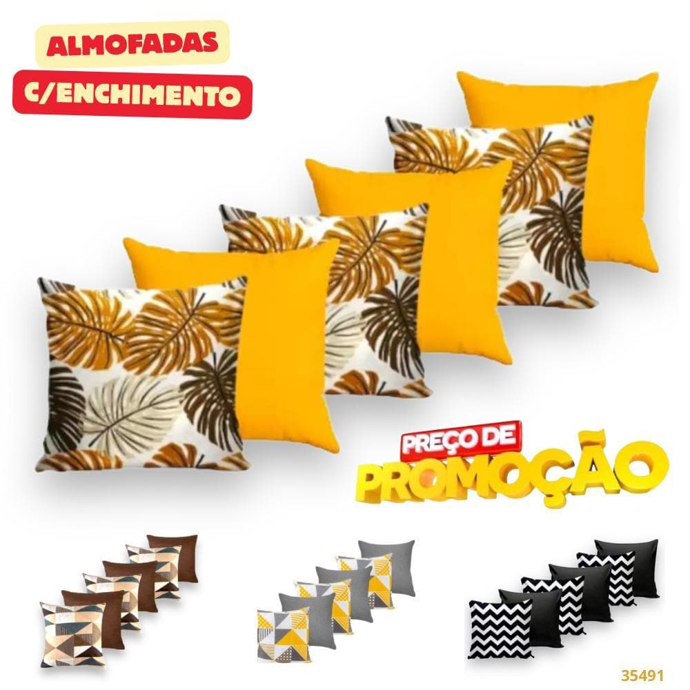 KIT c/6 ALMOFADAS DECORATIVAS CHEIAS 45X45cm ALMOFADAS PARA QUARTO SALA SOFÁ