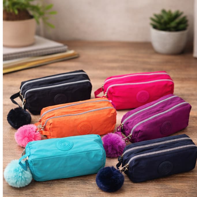 Estojo duplo unissex com zíper e chaveiro PomPom - Organizador Multiuso PREMIUM