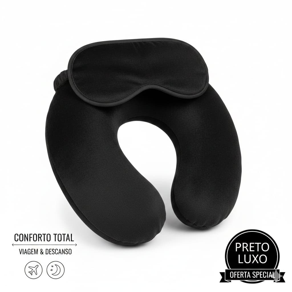 Kit Almofada/Travesseiro de Pescoço + Máscara de Viagem Para Dormir
