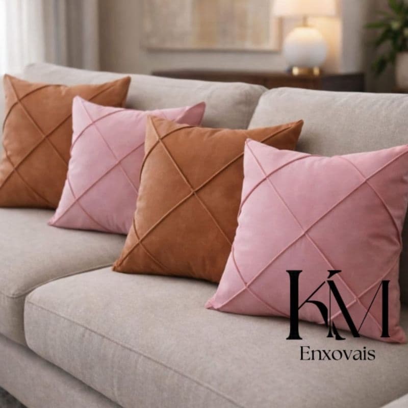 kit de 4 Capas ALMOFADAS DRAPEADA AVELULADA EM SUEDE COM LINDAS COMBINAÇÕES