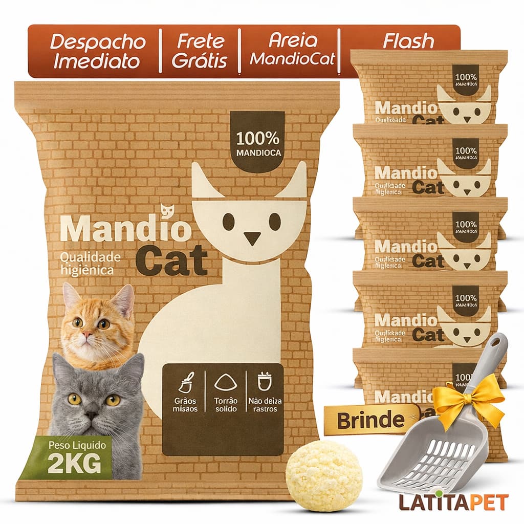 Areia MandioCat Biodegradável *4 à 16* Kg - Mandioca - Grãos Finos - MAIS BARATA Areia de Gato