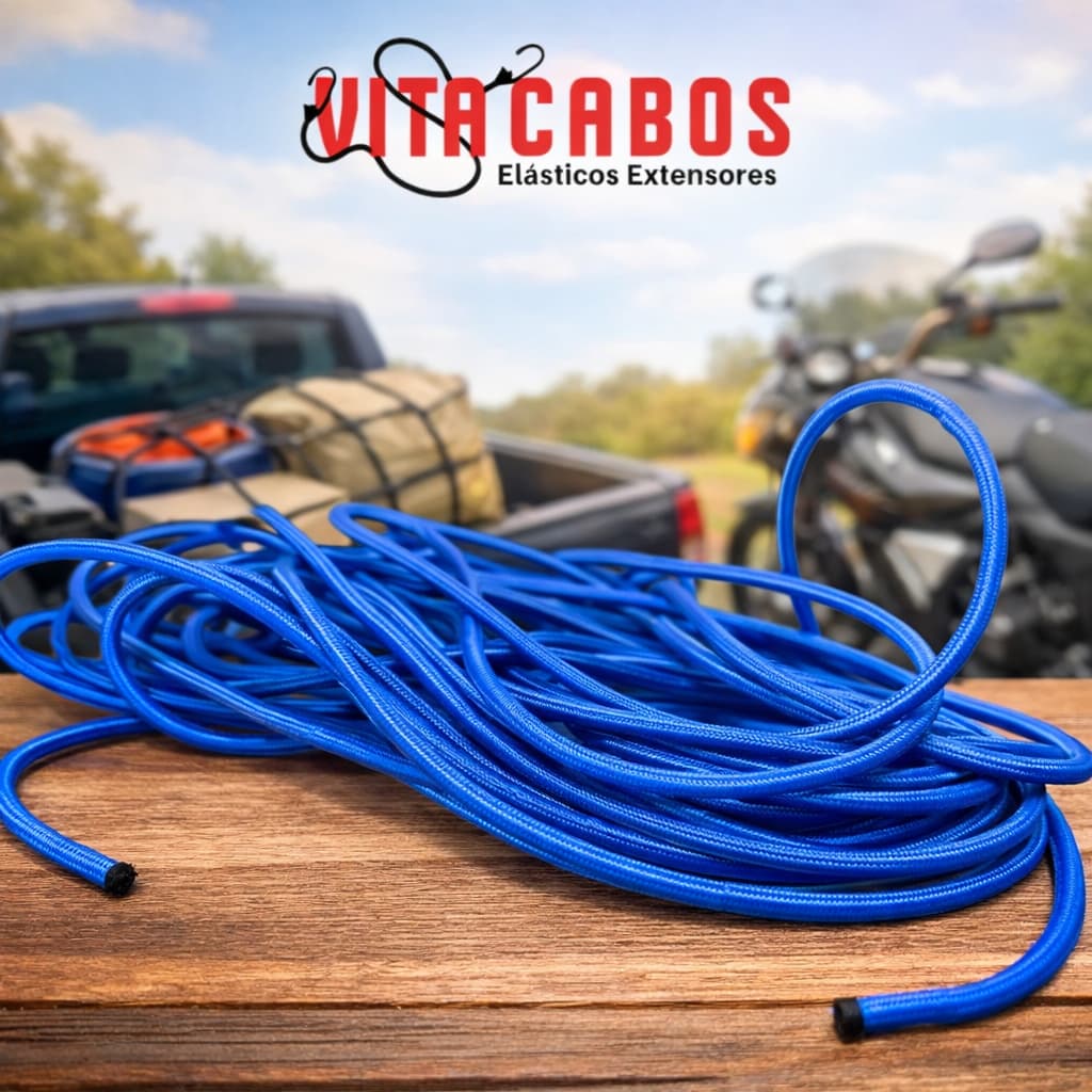 Corda Elástica 40m Azul Royal Reforçada para Amarração de Carga e Bagagens