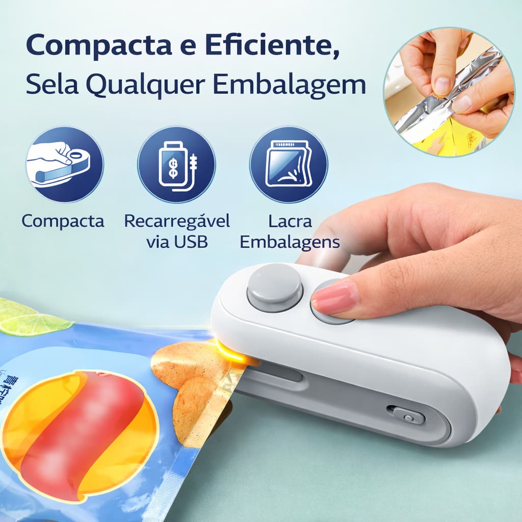 Mini Seladora Portátil 2 Em 1 Saco Plástico Embalagens Carregamento Usb recarregável máquina selagem
