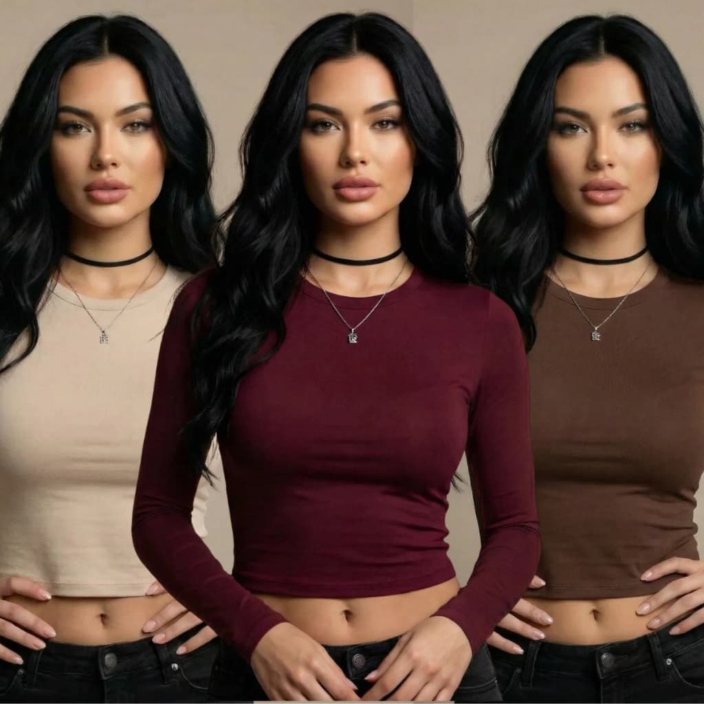 Kit 3 Ou 1 Unidade Baby Tee Manga Longa Feminina Lisa Academia Fit Look Verão Compressão Dia A Dia