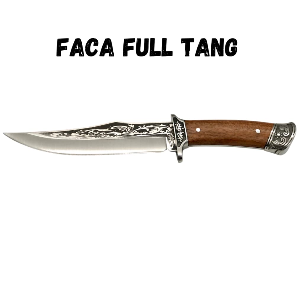 Faca Churrasco Caça e Pesca Cabo Artesanal em Madeira e Metal FullTang - 0916