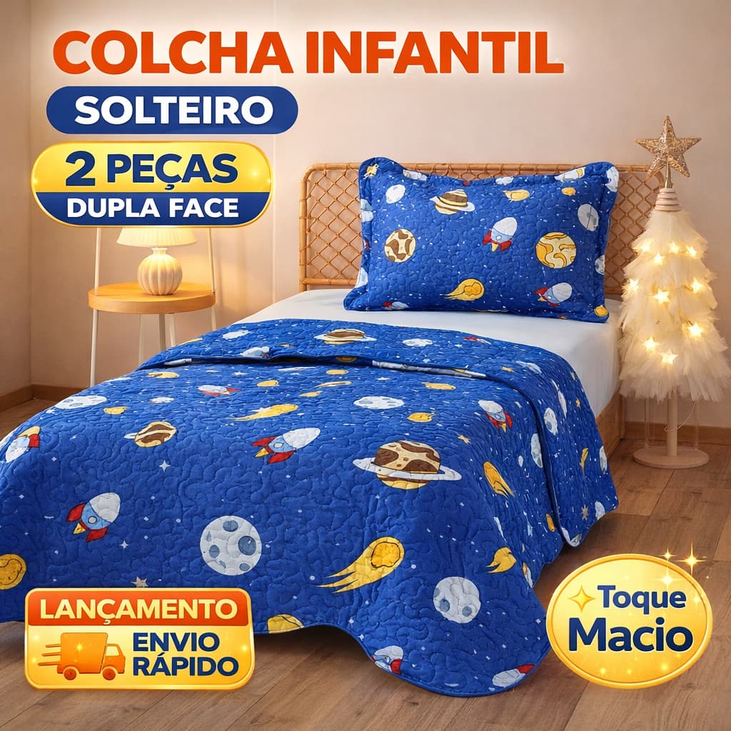 Cobre Leito Kit Colcha Infantil Solteiro Dupla Face 2 Peças Matelada Estampada 1,60x2,20
