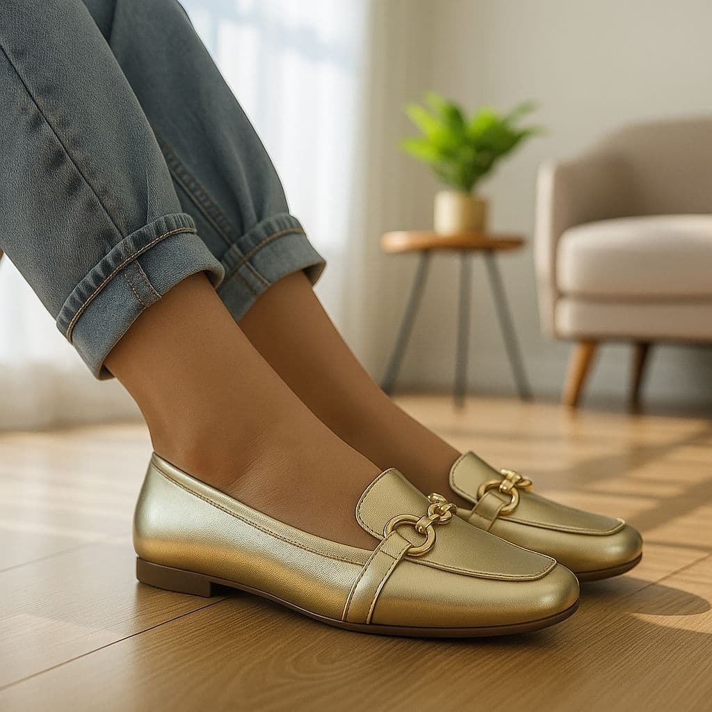 Sapatilha Feminina Mocassim Bico Quadrado Corrente Confort Casual bridão