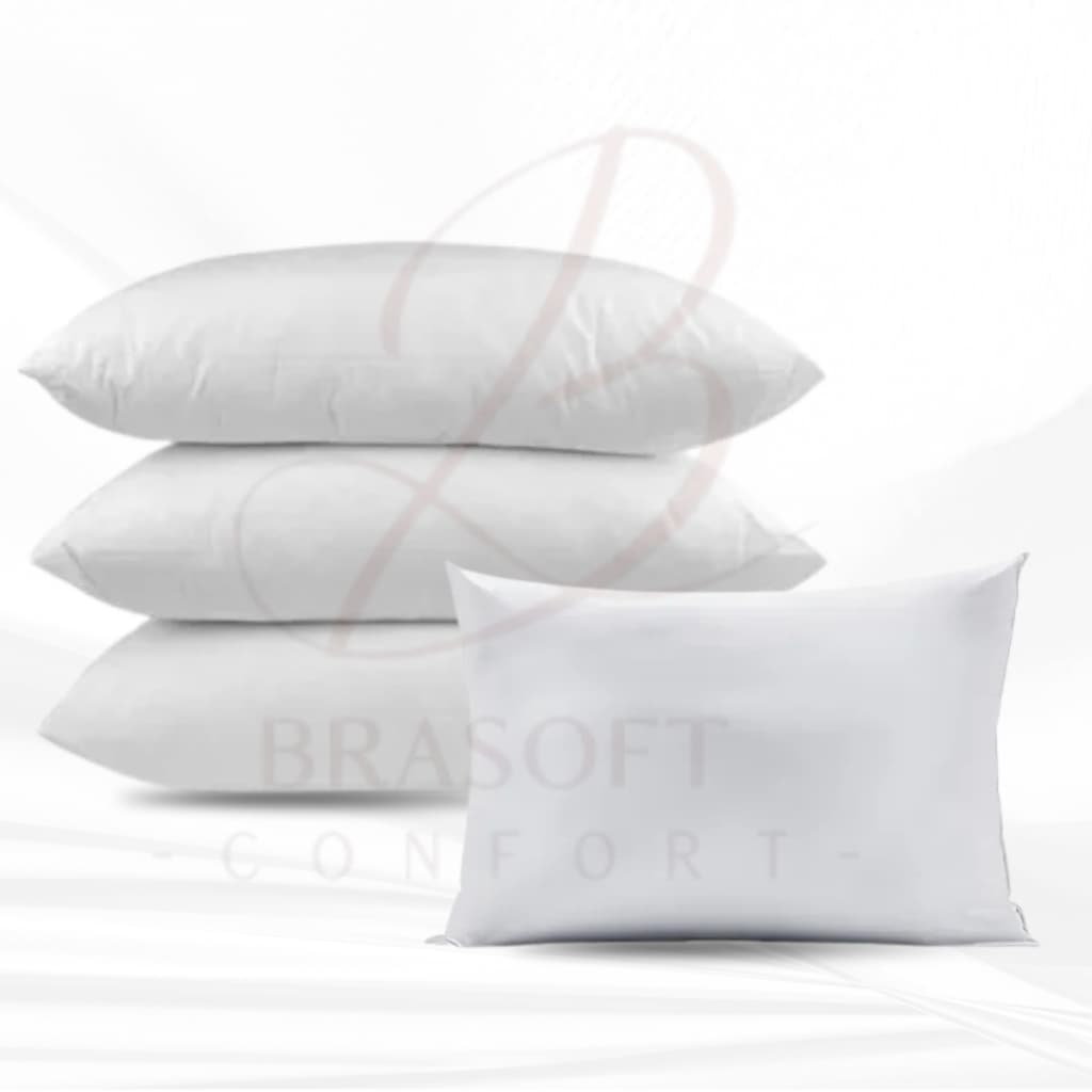 Kit 4 Travesseiro Pluma de Ganso Flocado Em Espuma Confortavel e Macio Antiacaro 70x50cm