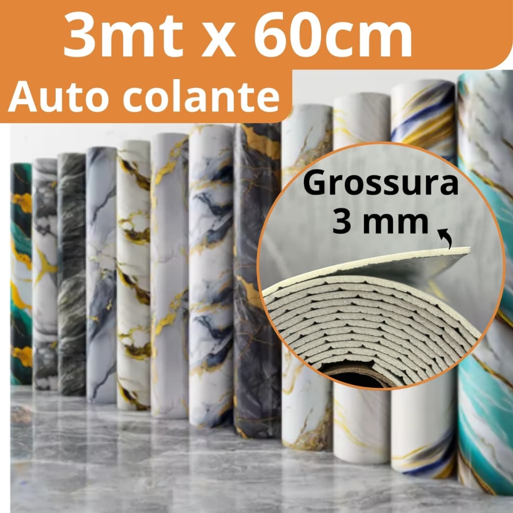 Placa Adesiva 3m x 60cm Autocolante Mármore 3d em Rolo Adesivo Lavável Impermeável Revestimento Parede