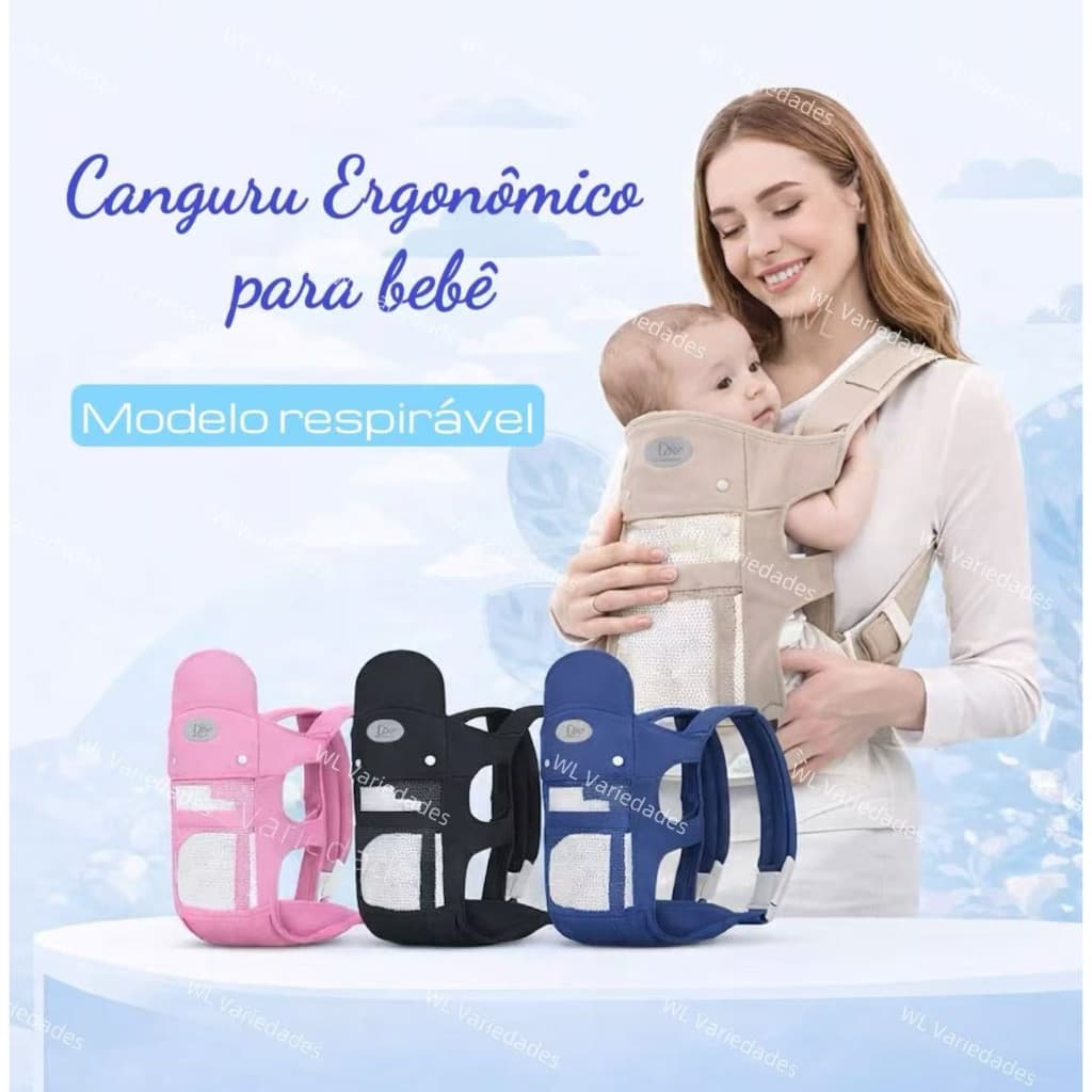 Canguru Carregador de Bebê Ergonômico 0-30kg com Malha Respirável Proteção de cabeça 4 maneiras de usar