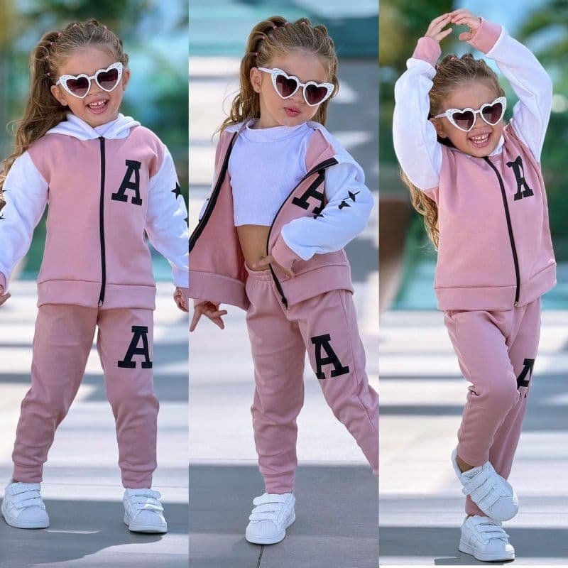 Conjunto Infantil De Moletom feminino Roupa de Frio com capuz de menina kit 2 Peças