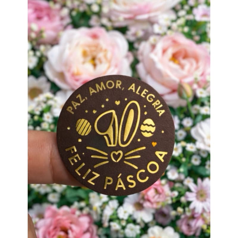 100 etiquetas de pascoa hotstamp marron com dourada