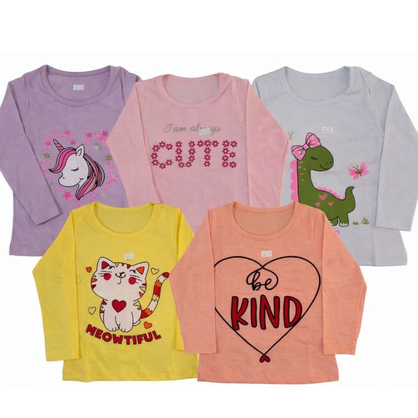 Kit 3 Blusas Manga Longa Menina Infantil Estampada 100% Algodão Fininha Ideal para Meia Estação