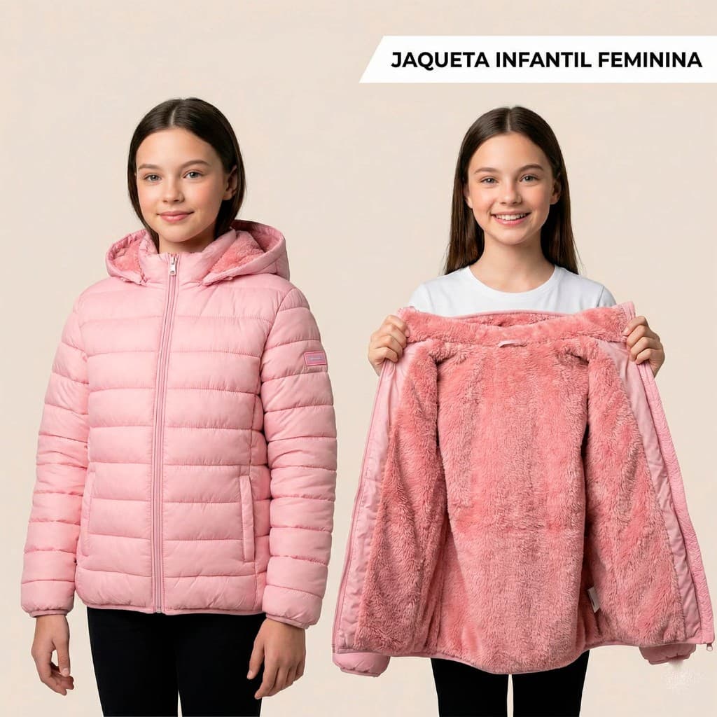 jaqueta infantil menina bobojaco nylon peluciado frio intenso barato