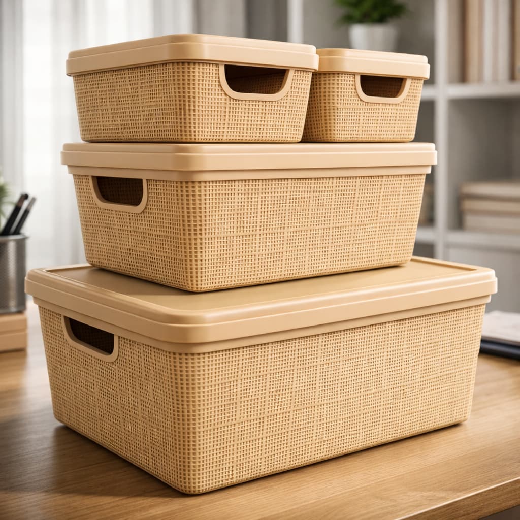 Kit 4 Caixa Organizadora com Tampa Banheiro Escritório Gaveta em Plástico 1,8 L 5 L 15 L