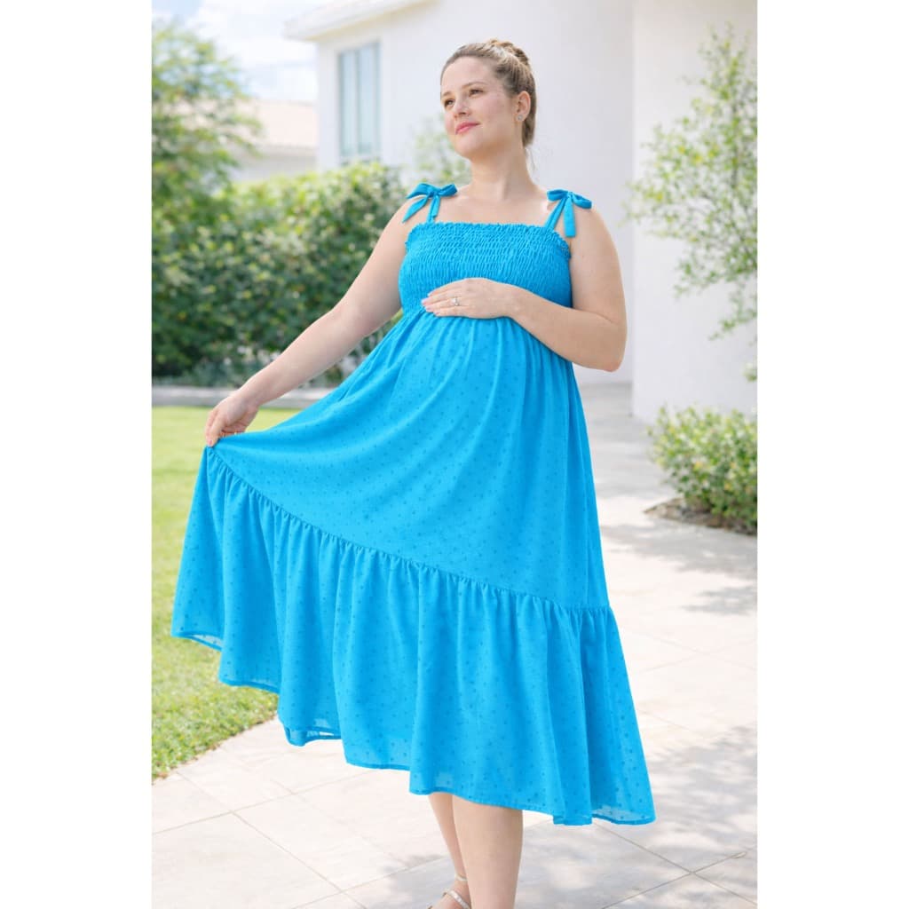 Vestido Midi Plus Size Grávida Gestante Viscolinho Pipoca Alça Ajustável Veste Até O 56