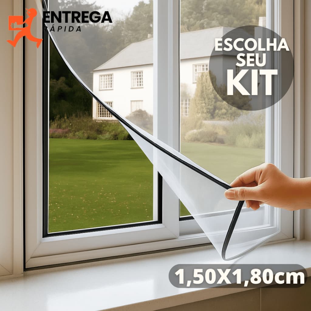 Tela Mosquiteiro Janela 150x180cm Removível Fita Dupla Face Variações Disponíveis em 1, 3 ou 4 Peças