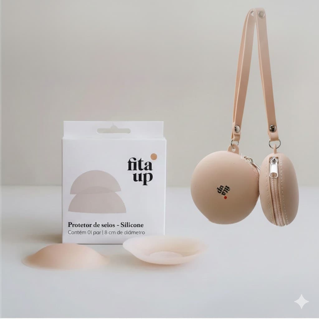 Kit Adesivo de Seio Silicone Invisível 8cm Lib Protetor Mamilo Reutilizável + Porta Case Estojo de Armazenamento Fita Up
