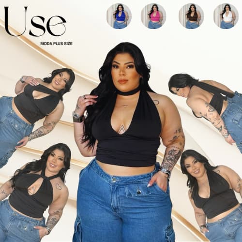 Cropped Feminino Multiformas Plus Size em Suplex Regata Blusinha de Amarrar Roupas Femininas Regata