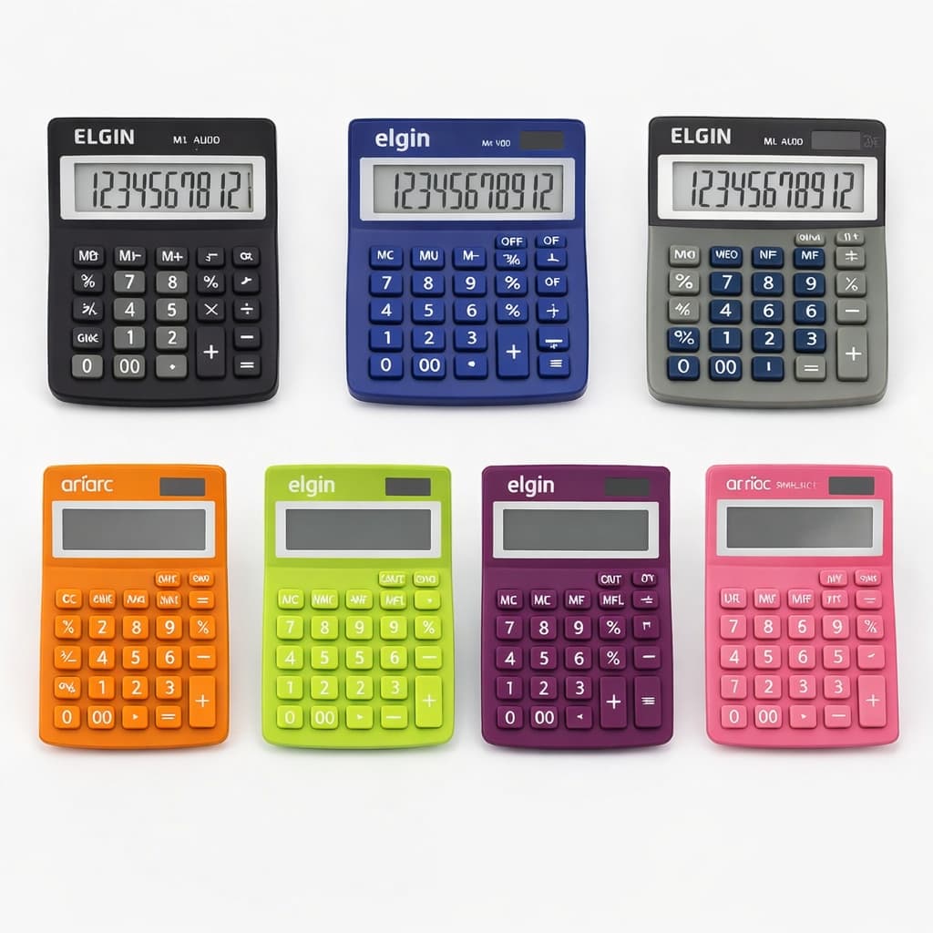 Calculadora de Mesa Elgin 12 Dígitos – Display LCD, Solar e Bateria, Disponível em Várias Cores