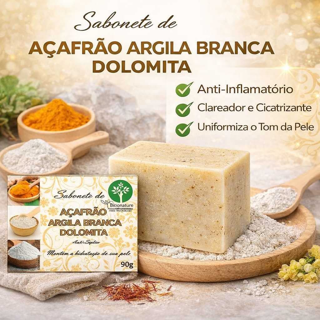 Kit 3 Sabonetes Açafrão Argila Branca Dolomita 90g – Limpeza e Cuidado Natural
