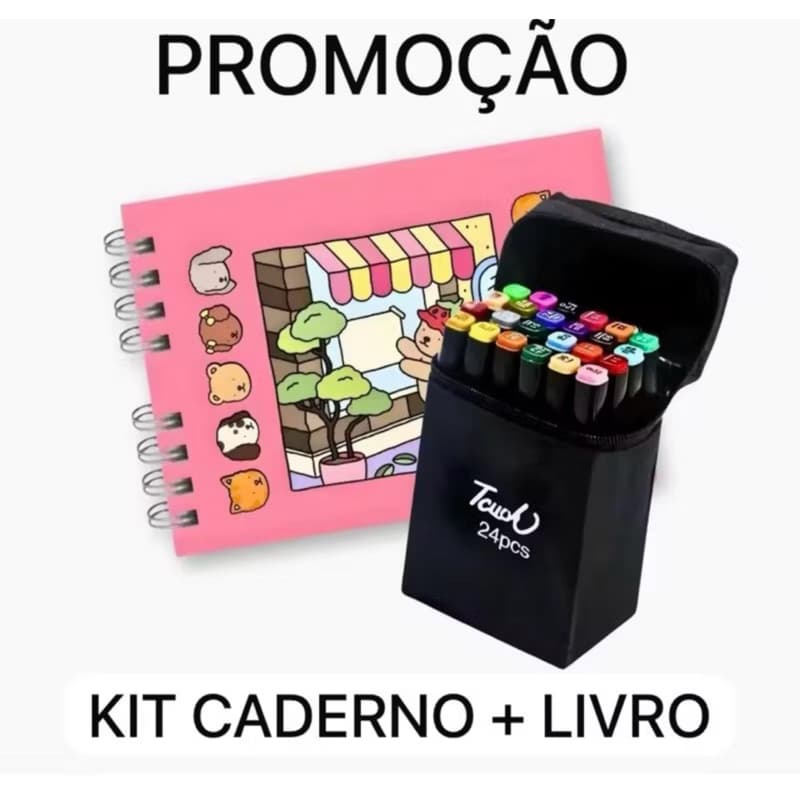 Kit de Livro de Colorido 48 Folhas+Jogo Caneta Marcadora  12/24 Cores