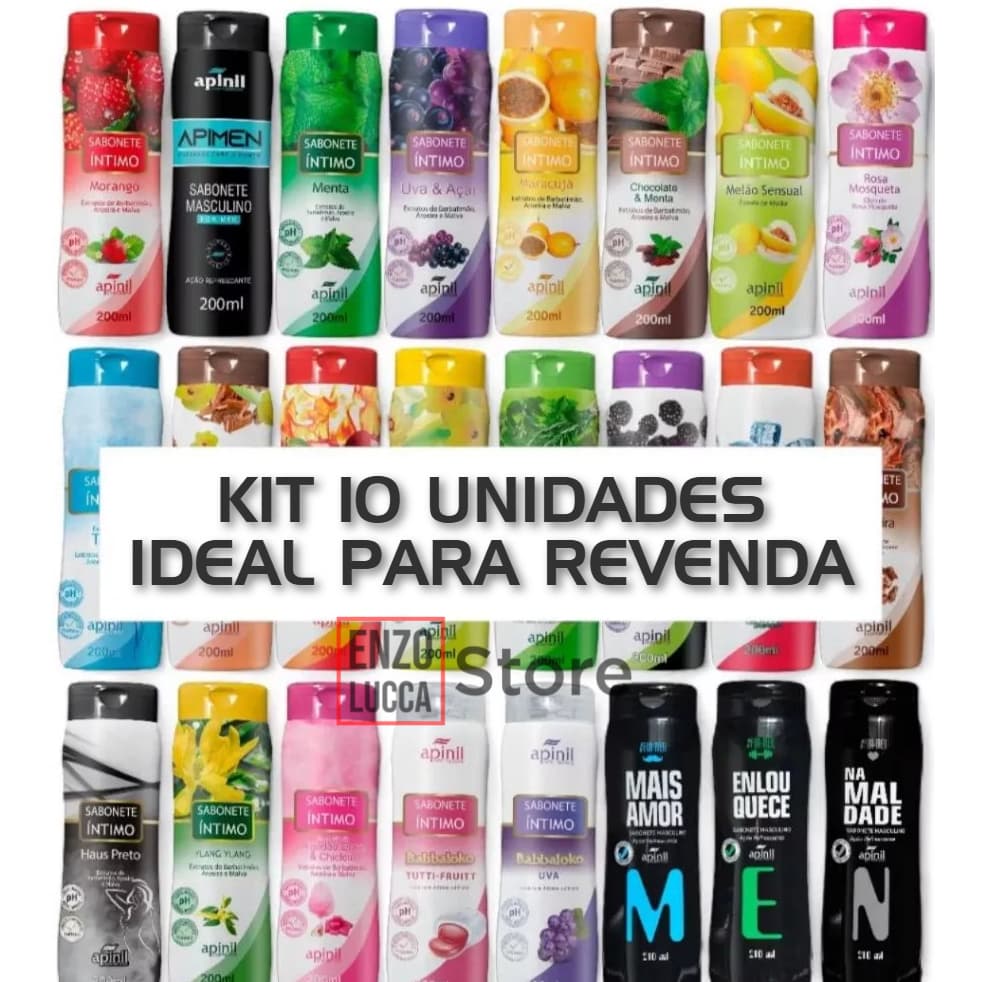 KIT 10 Sabonete Íntimo Feminino 200ml APINIL - Fragrâncias Refrescantes