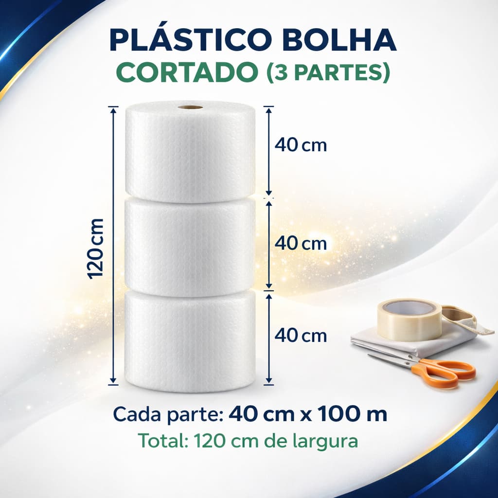 Vendendo Prático Bolha | Rolo 40cm x 100m (3 Cortes) Ideal para Embalagens e Proteção