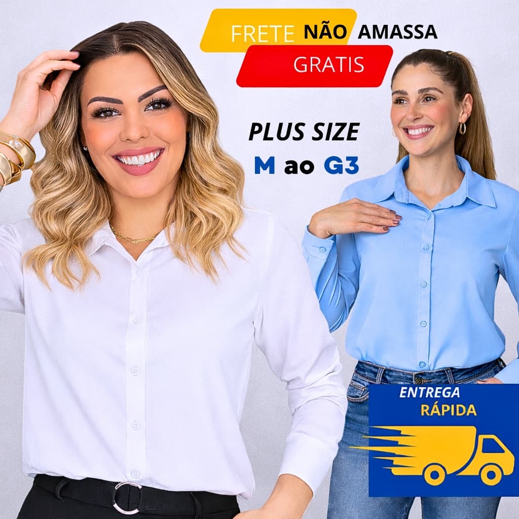 Camisa Social Feminina Manga Longa Gola Colarinho Crepinho Elegante para Trabalho Plus Size M ao G3