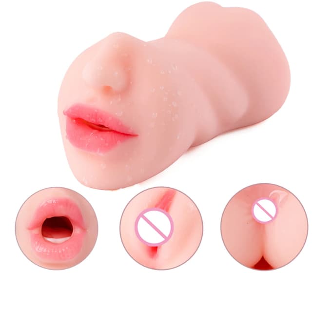 Prótese Masturbador Masculino Realista 3 em 1 em Silicone Macio com Boca em Cyberskin