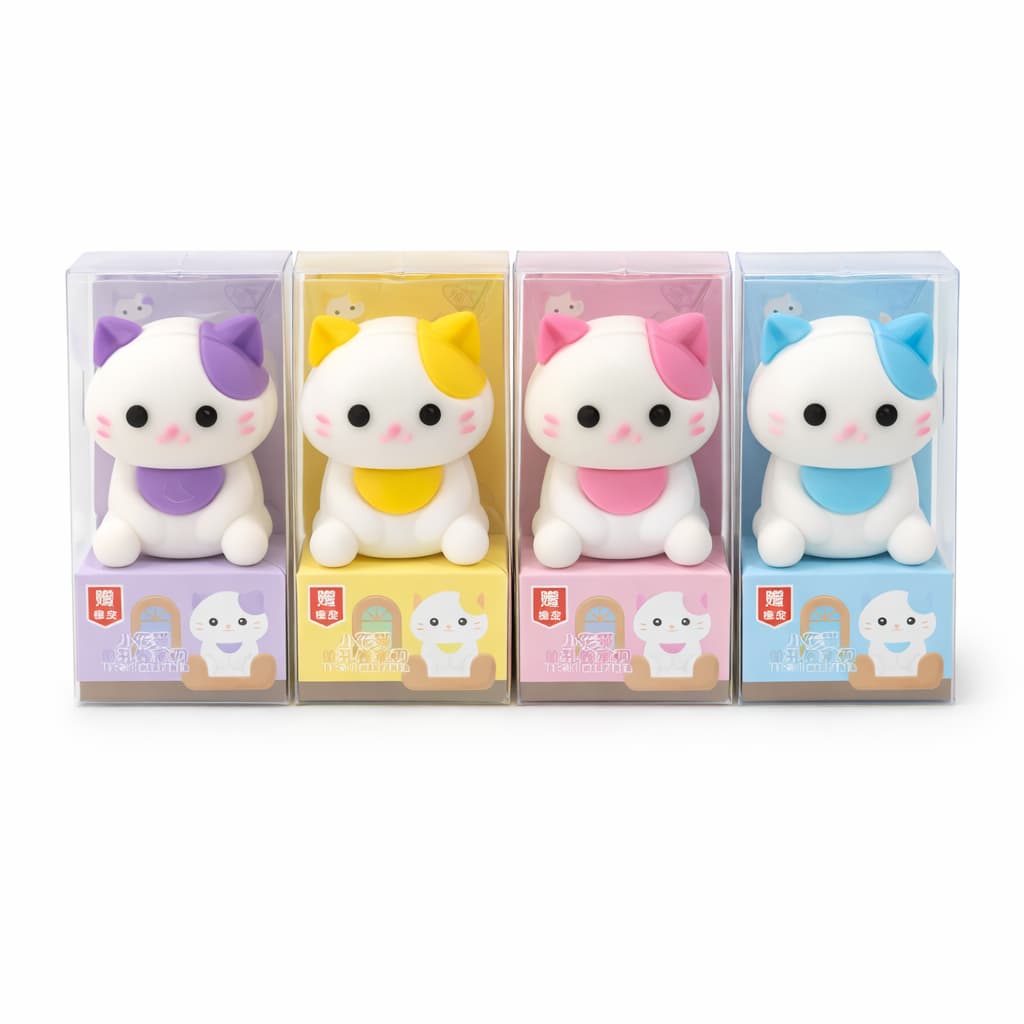 Apontador com Borracha Gatinho Kawaii – Material Escolar Fofo