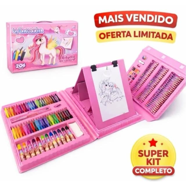 Estojo Maleta Pintura Infantil Escolar Lápis Giz Canetinha e Desenhos Para Colorir Envio Rápido
