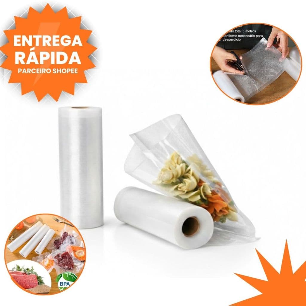 Rolo  Saco  Embalagem  A Vácuo Gofrado Ranhura P/  Alimentos  5m x 15cm Super  Resistente  Para  Alimentos  e  Sous Vide