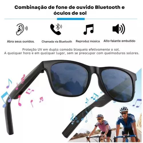 Óculos Inteligentes com AI: Chamada de Voz, Reprodução de Música, Óculos de Sol com Protetor Solar e Assistente de Voz